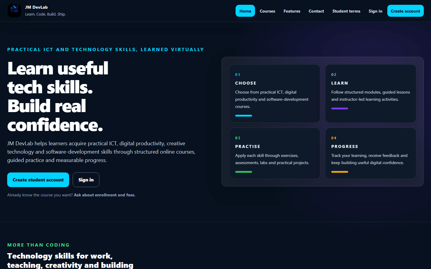 JM DevLab live homepage preview
