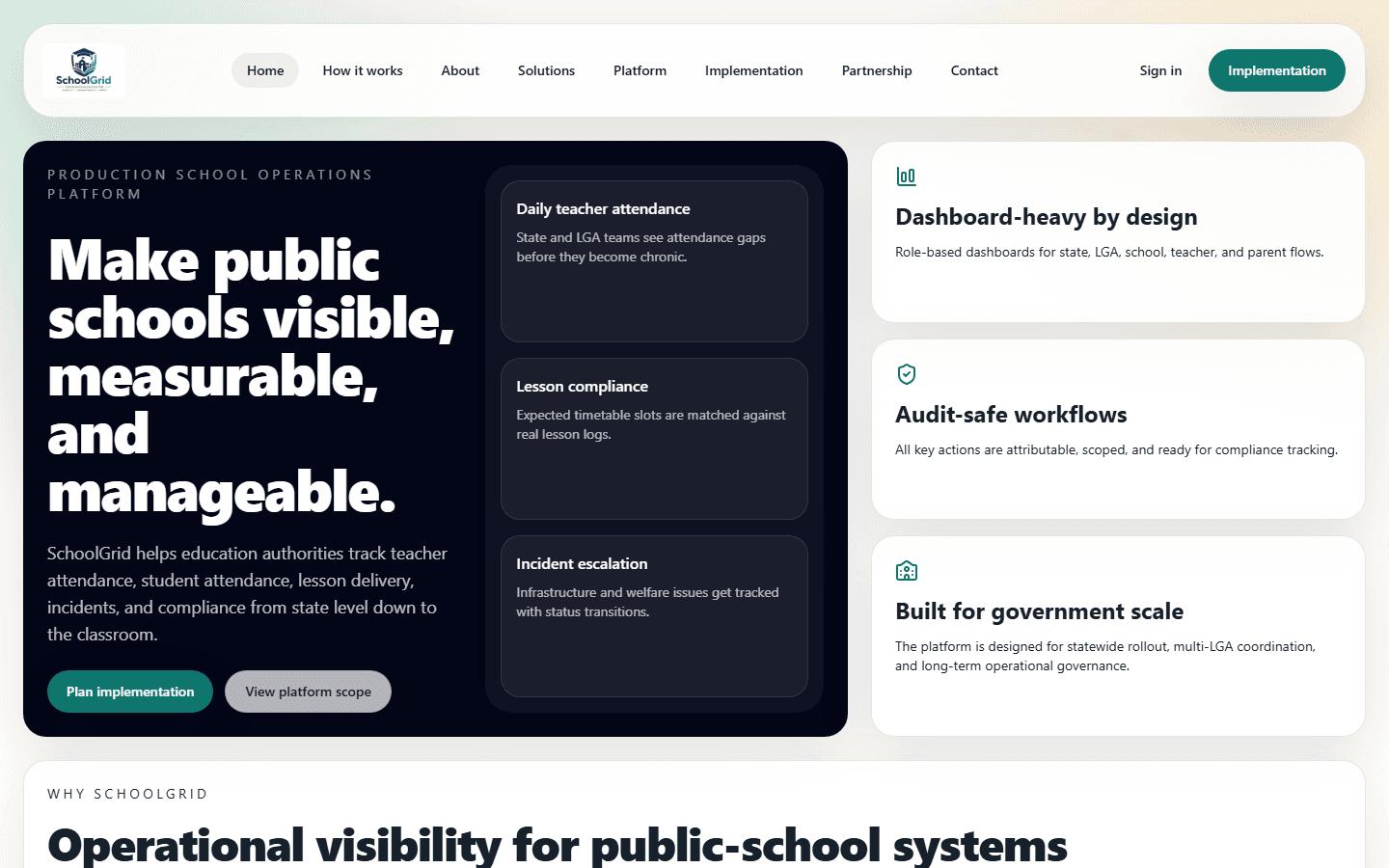 SchoolGrid live homepage