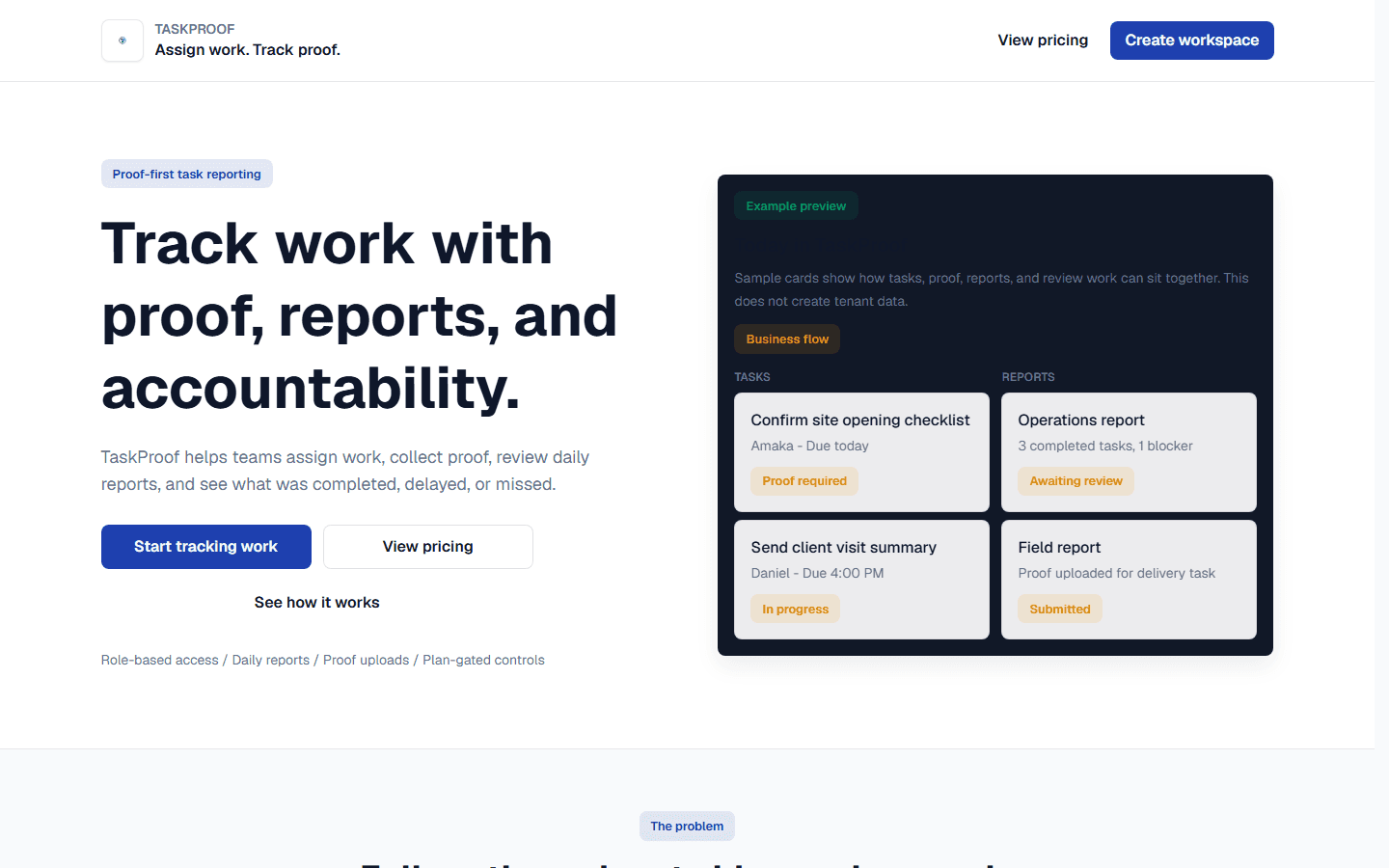 TaskProof live homepage preview